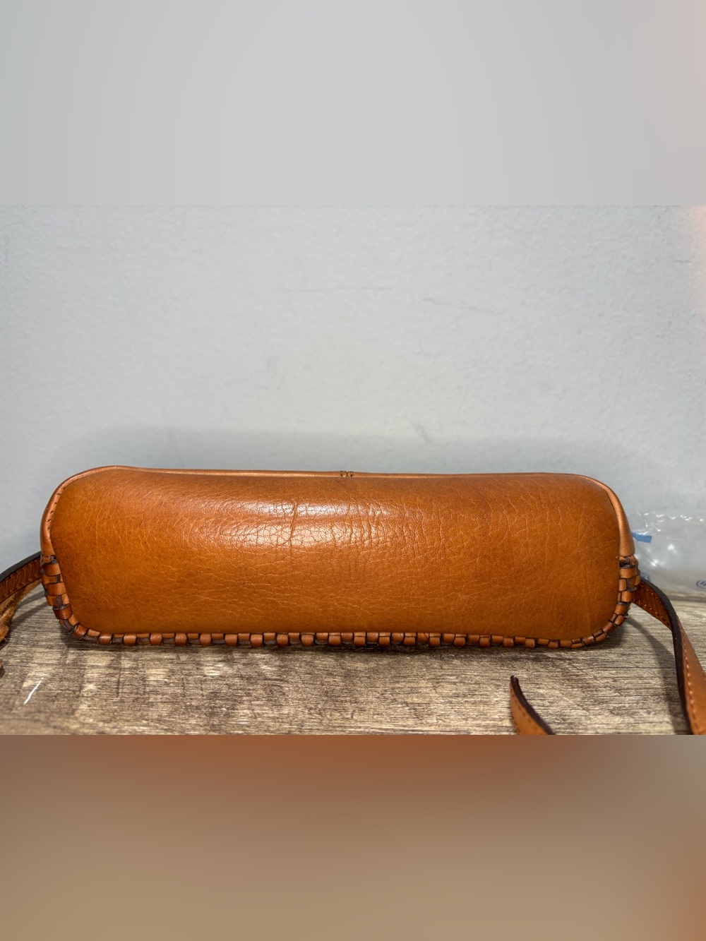 Woven Leather Crossbody Bag in Camel - Picture 10 of 12